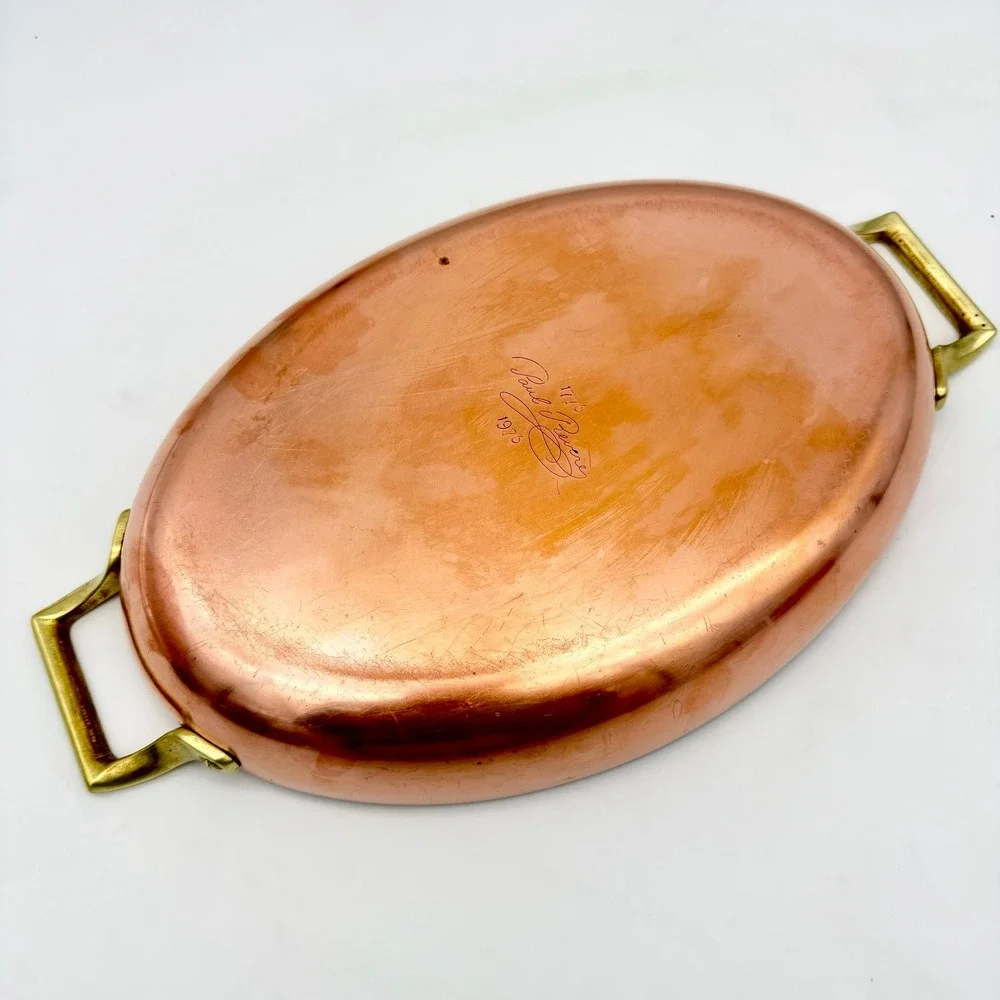 Paul Revere Home Au Gratin Pan 12 in Copper Bicentennial Gold-Tone Two Handles